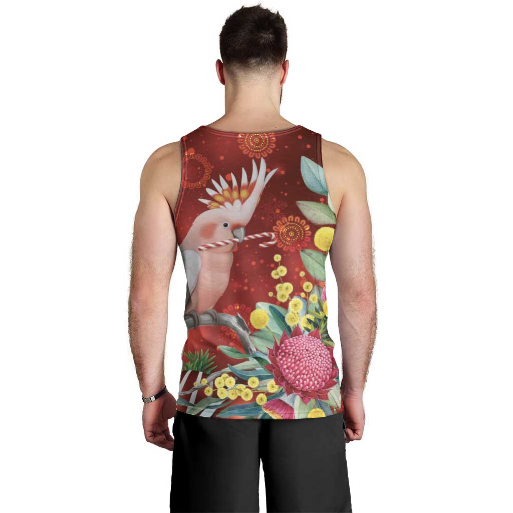 Australia Pink Cockatoo Christmas Men Tank Top Aussie Native Flowers Merry Xmas - Red - Aussie Hoodie
