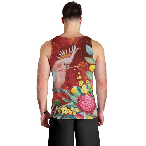 Australia Pink Cockatoo Christmas Men Tank Top Aussie Native Flowers Merry Xmas - Red - Aussie Hoodie