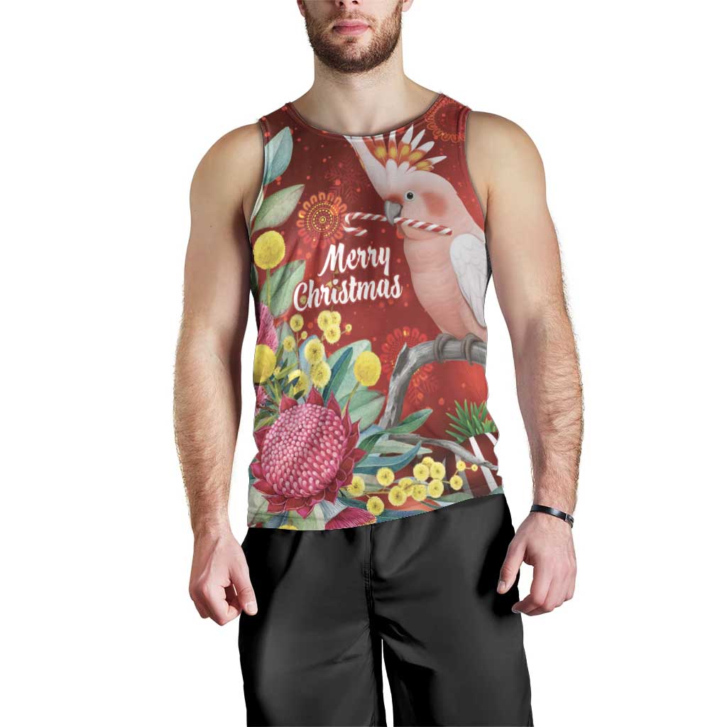 Australia Pink Cockatoo Christmas Men Tank Top Aussie Native Flowers Merry Xmas - Red - Aussie Hoodie