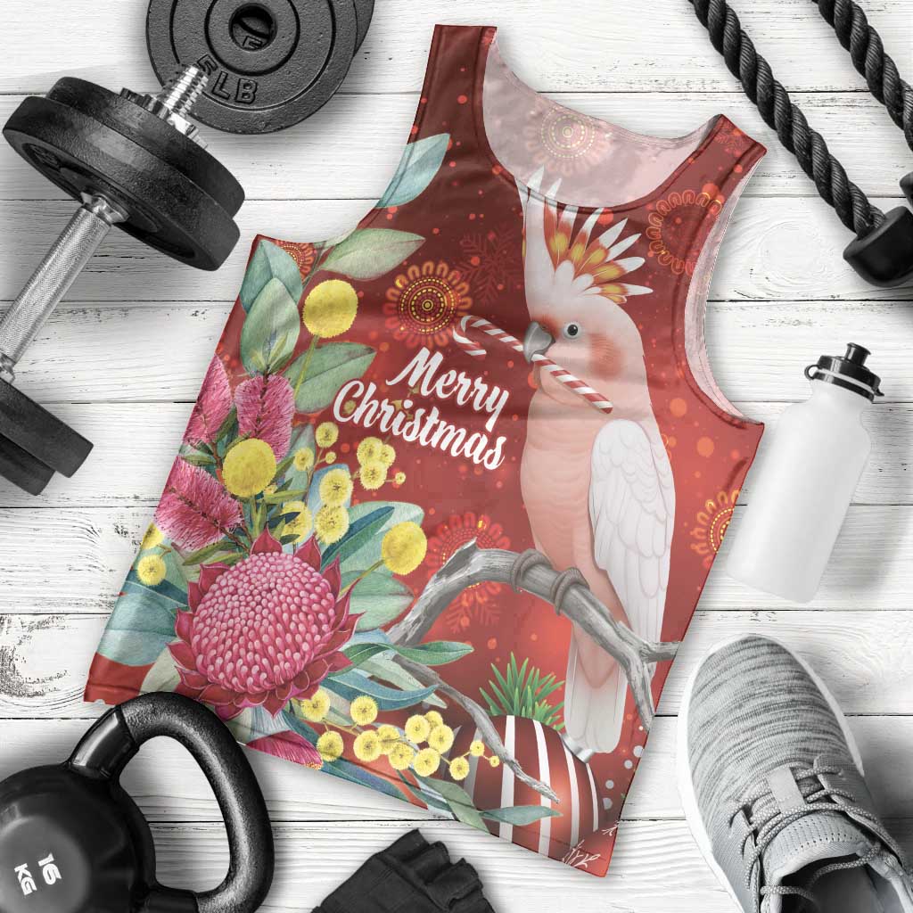 Australia Pink Cockatoo Christmas Men Tank Top Aussie Native Flowers Merry Xmas - Red - Aussie Hoodie