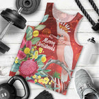 Australia Pink Cockatoo Christmas Men Tank Top Aussie Native Flowers Merry Xmas - Red - Aussie Hoodie