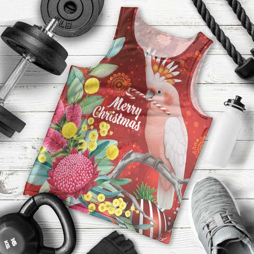 Australia Pink Cockatoo Christmas Men Tank Top Aussie Native Flowers Merry Xmas - Red - Aussie Hoodie