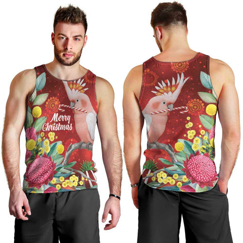 Australia Pink Cockatoo Christmas Men Tank Top Aussie Native Flowers Merry Xmas - Red - Aussie Hoodie