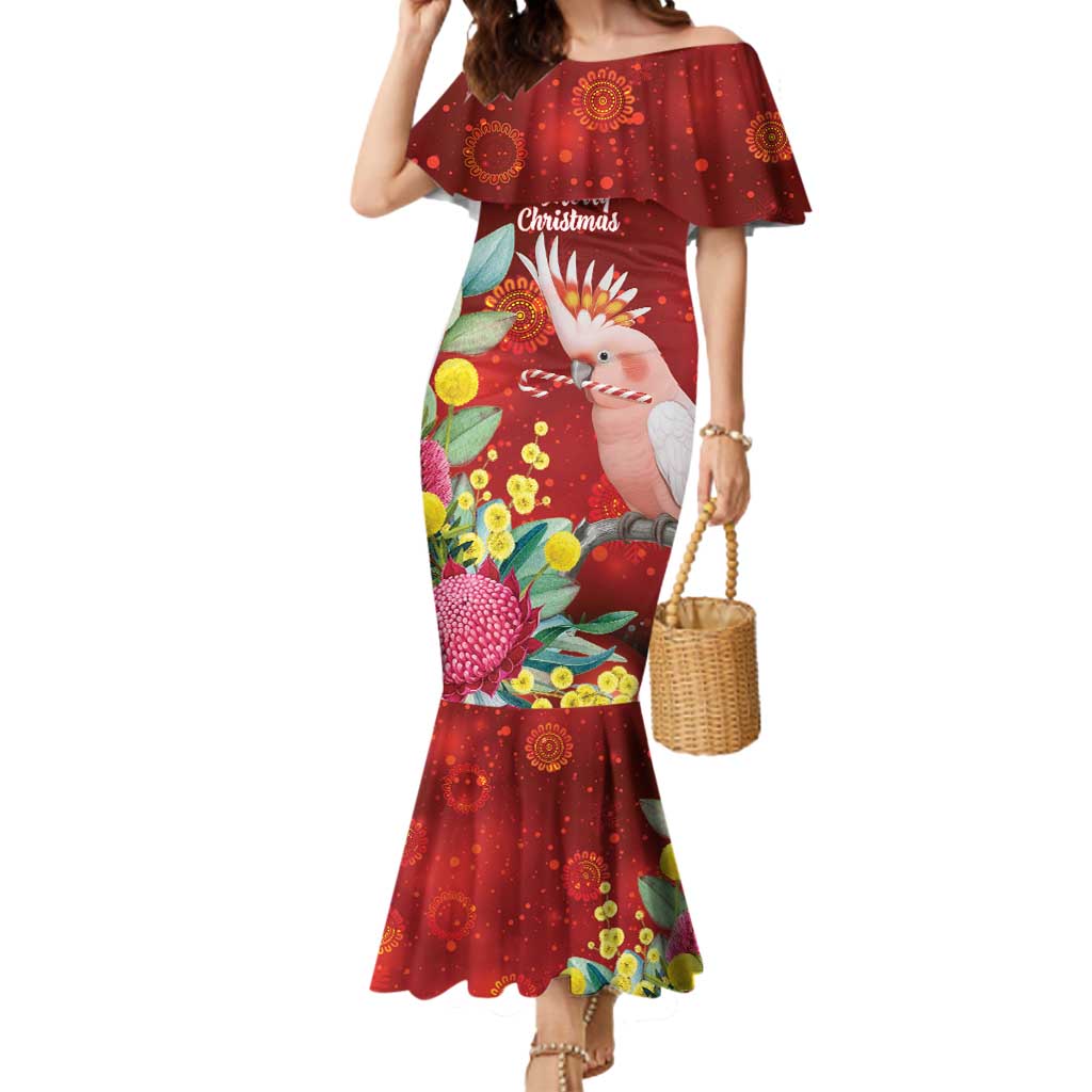 Australia Pink Cockatoo Christmas Mermaid Dress Aussie Native Flowers Merry Xmas - Red - Aussie Hoodie