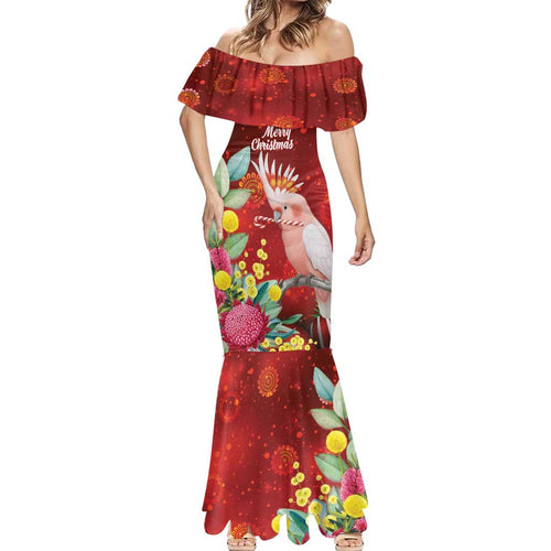 Australia Pink Cockatoo Christmas Mermaid Dress Aussie Native Flowers Merry Xmas - Red - Aussie Hoodie