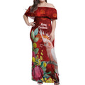Australia Pink Cockatoo Christmas Off Shoulder Maxi Dress Aussie Native Flowers Merry Xmas - Red - Aussie Hoodie