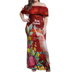 Australia Pink Cockatoo Christmas Off Shoulder Maxi Dress Aussie Native Flowers Merry Xmas - Red - Aussie Hoodie