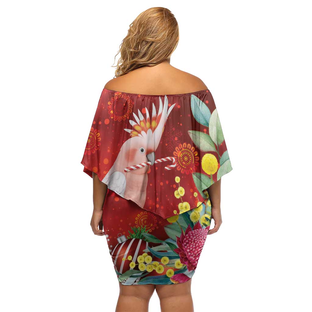 Australia Pink Cockatoo Christmas Off Shoulder Short Dress Aussie Native Flowers Merry Xmas - Red - Aussie Hoodie