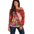 Australia Pink Cockatoo Christmas Off Shoulder Sweater Aussie Native Flowers Merry Xmas - Red - Aussie Hoodie