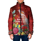Australia Pink Cockatoo Christmas Padded Jacket Aussie Native Flowers Merry Xmas - Red - Aussie Hoodie