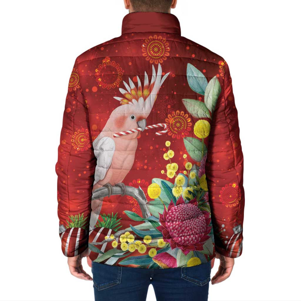 Australia Pink Cockatoo Christmas Padded Jacket Aussie Native Flowers Merry Xmas - Red - Aussie Hoodie