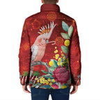 Australia Pink Cockatoo Christmas Padded Jacket Aussie Native Flowers Merry Xmas - Red - Aussie Hoodie