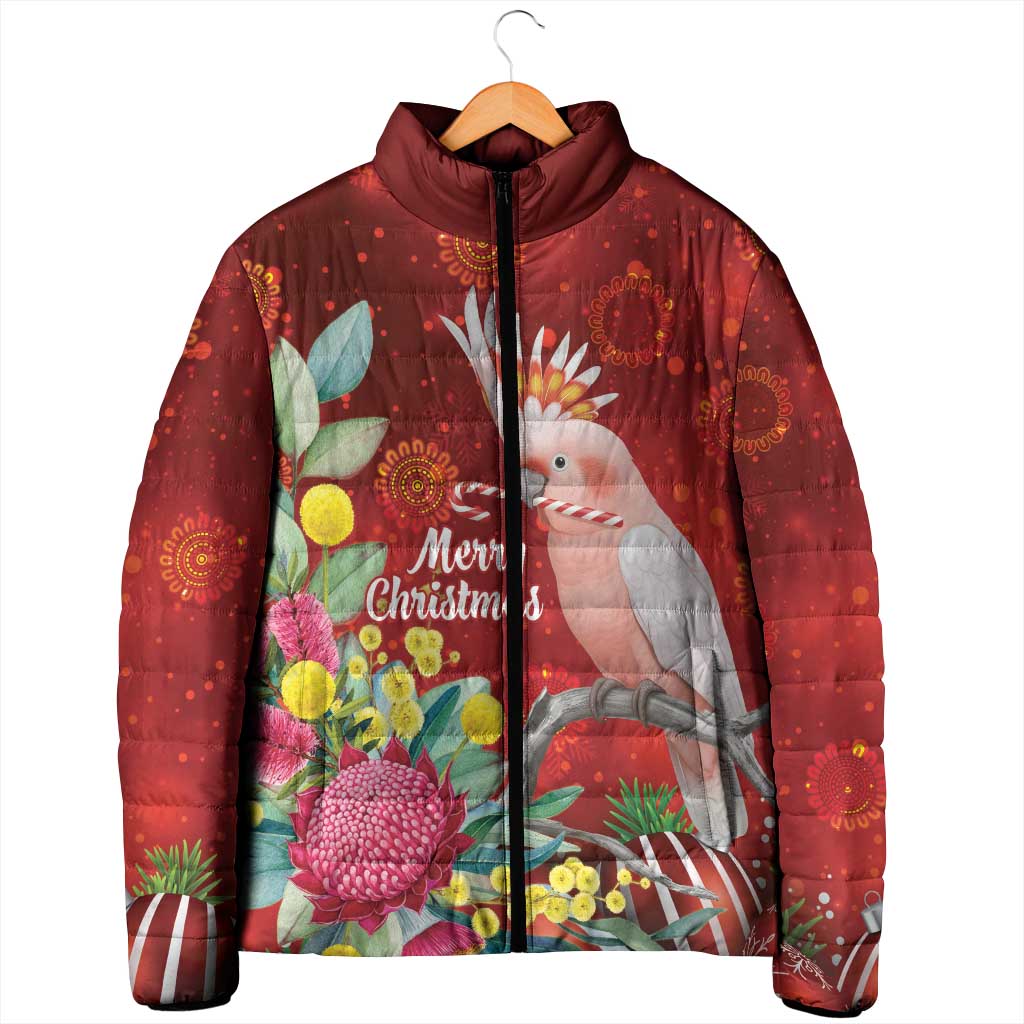 Australia Pink Cockatoo Christmas Padded Jacket Aussie Native Flowers Merry Xmas - Red - Aussie Hoodie