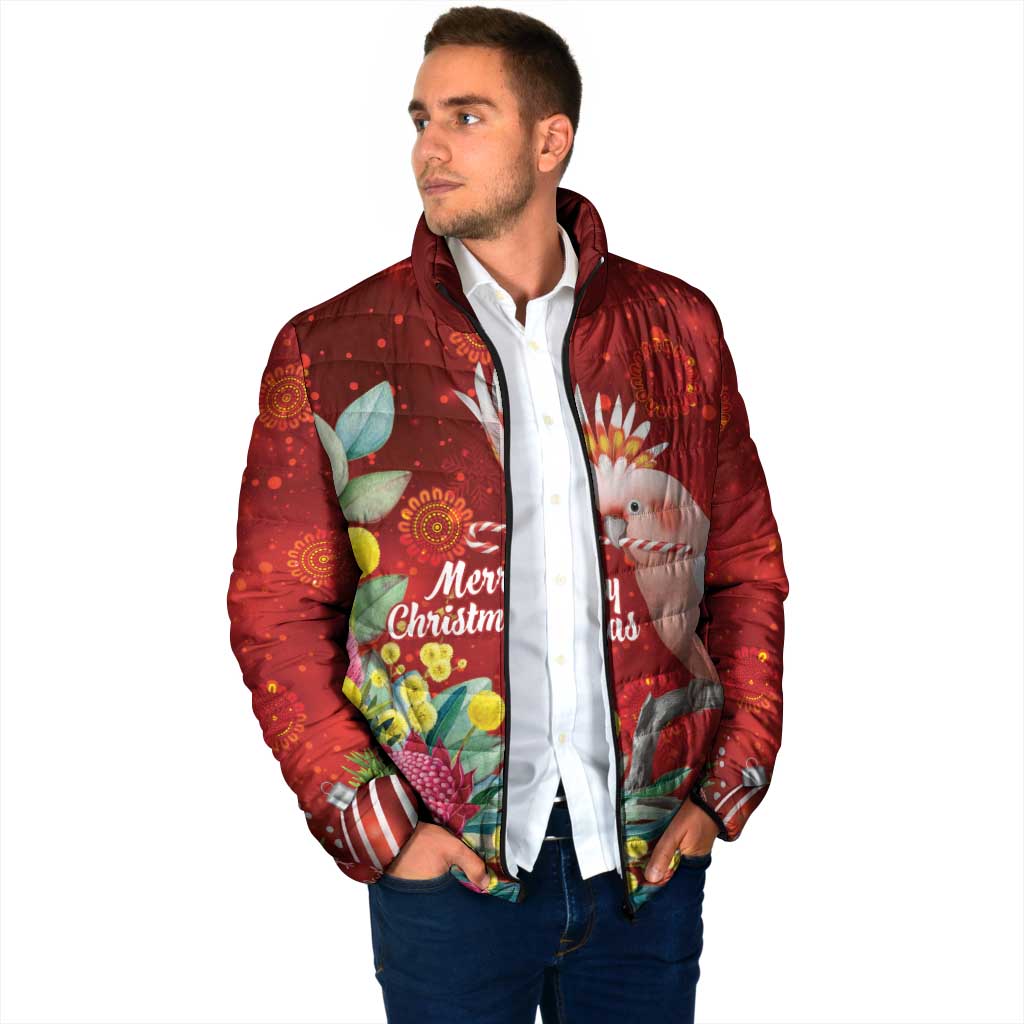 Australia Pink Cockatoo Christmas Padded Jacket Aussie Native Flowers Merry Xmas - Red - Aussie Hoodie