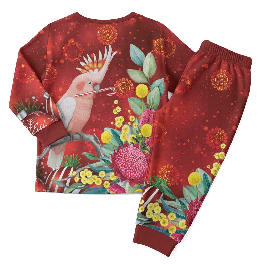 Australia Pink Cockatoo Christmas Pajama Set Aussie Native Flowers Merry Xmas - Red - Aussie Hoodie
