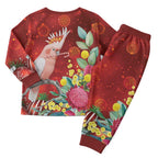 Australia Pink Cockatoo Christmas Pajama Set Aussie Native Flowers Merry Xmas - Red - Aussie Hoodie