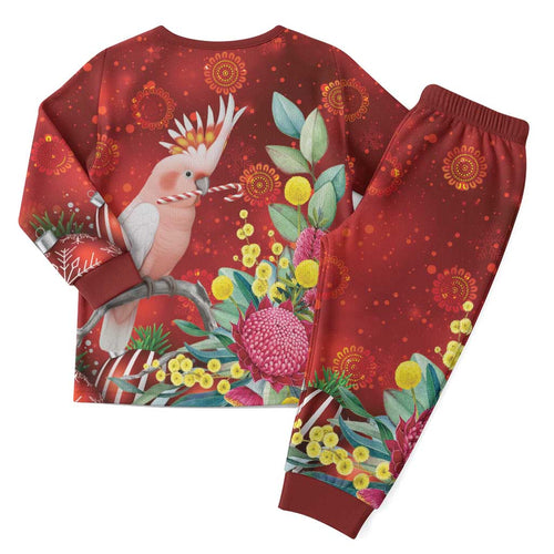 Australia Pink Cockatoo Christmas Pajama Set Aussie Native Flowers Merry Xmas - Red - Aussie Hoodie