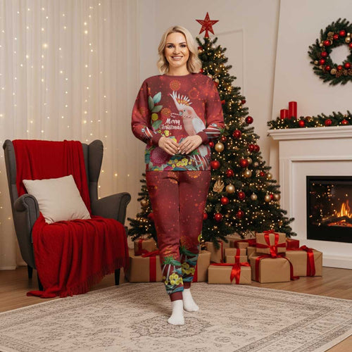Australia Pink Cockatoo Christmas Pajama Set Aussie Native Flowers Merry Xmas - Red - Aussie Hoodie