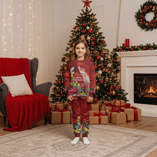 Australia Pink Cockatoo Christmas Pajama Set Aussie Native Flowers Merry Xmas - Red - Aussie Hoodie