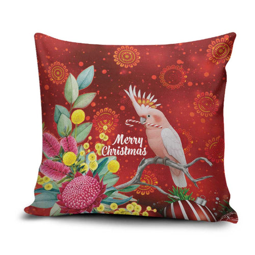 Australia Pink Cockatoo Christmas Pillow Cover Aussie Native Flowers Merry Xmas - Red - Aussie Hoodie