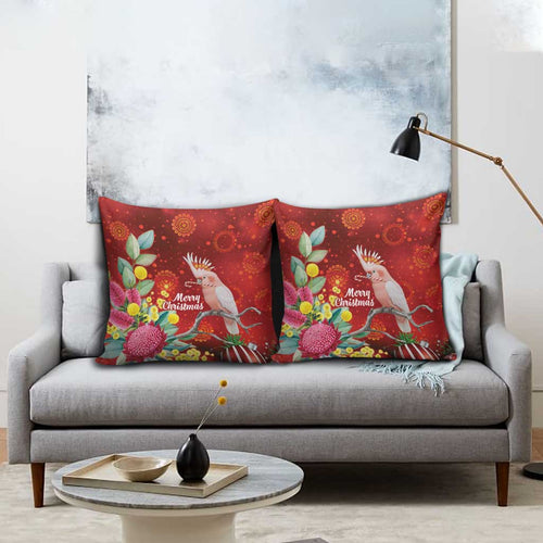 Australia Pink Cockatoo Christmas Pillow Cover Aussie Native Flowers Merry Xmas - Red - Aussie Hoodie
