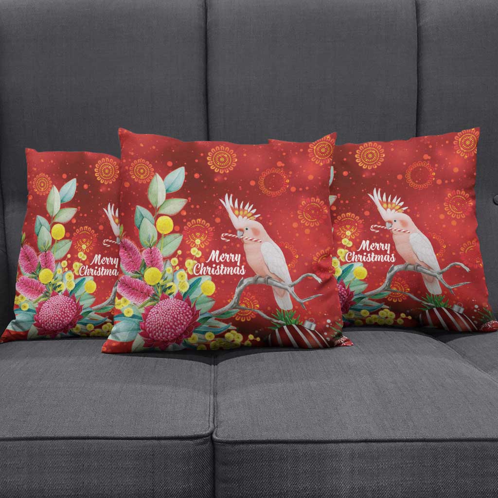 Australia Pink Cockatoo Christmas Pillow Cover Aussie Native Flowers Merry Xmas - Red - Aussie Hoodie
