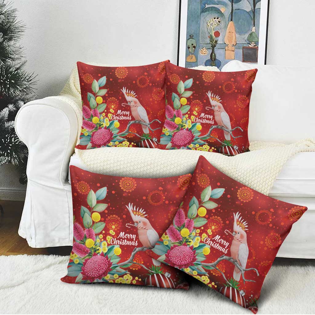 Australia Pink Cockatoo Christmas Pillow Cover Aussie Native Flowers Merry Xmas - Red - Aussie Hoodie