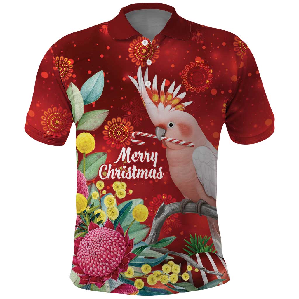 Australia Pink Cockatoo Christmas Polo Shirt Aussie Native Flowers Merry Xmas - Red - Aussie Hoodie