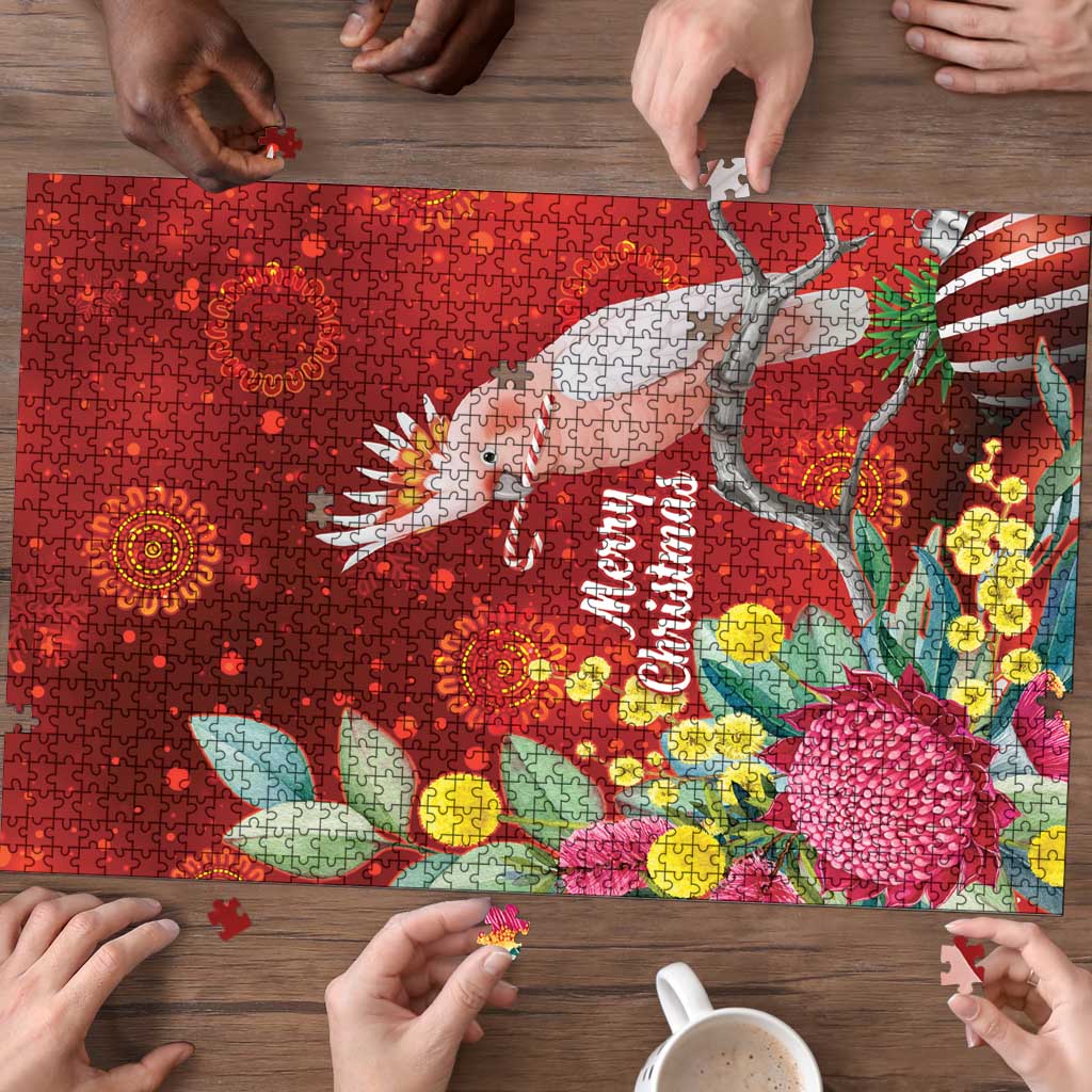 Australia Pink Cockatoo Christmas Puzzle Aussie Native Flowers Merry Xmas - Red - Aussie Hoodie