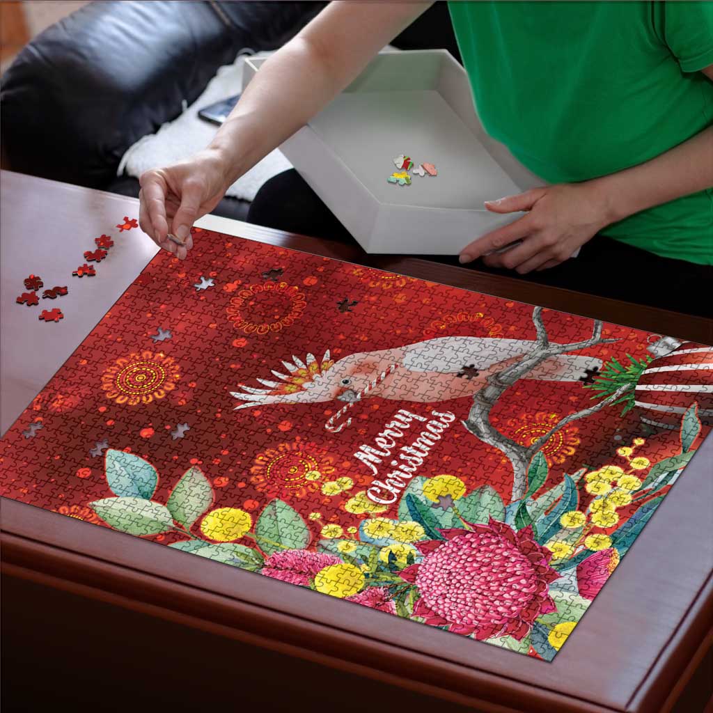 Australia Pink Cockatoo Christmas Puzzle Aussie Native Flowers Merry Xmas - Red - Aussie Hoodie