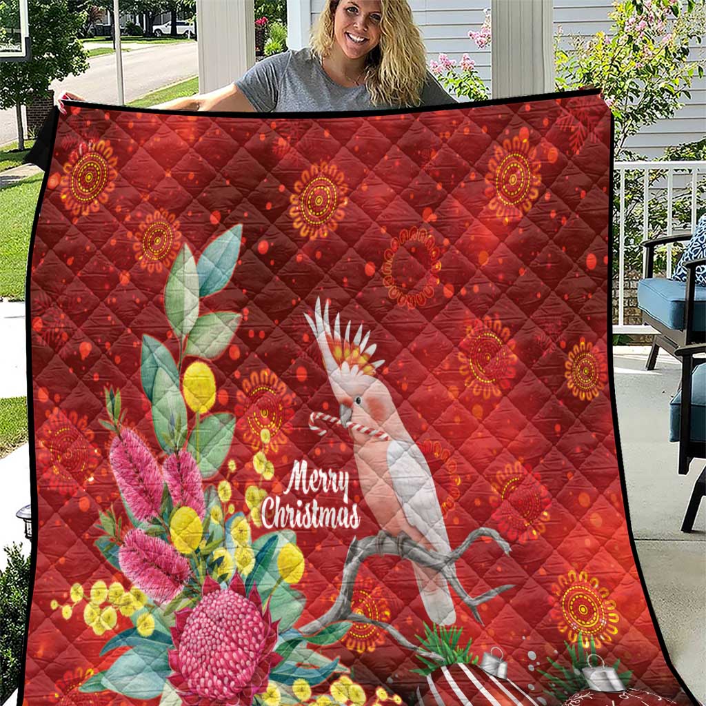 Australia Pink Cockatoo Christmas Quilt Aussie Native Flowers Merry Xmas - Red - Aussie Hoodie