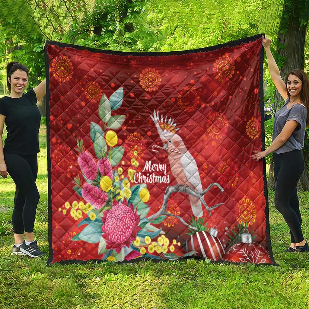 Australia Pink Cockatoo Christmas Quilt Aussie Native Flowers Merry Xmas - Red - Aussie Hoodie