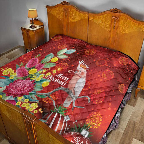 Australia Pink Cockatoo Christmas Quilt Aussie Native Flowers Merry Xmas - Red - Aussie Hoodie