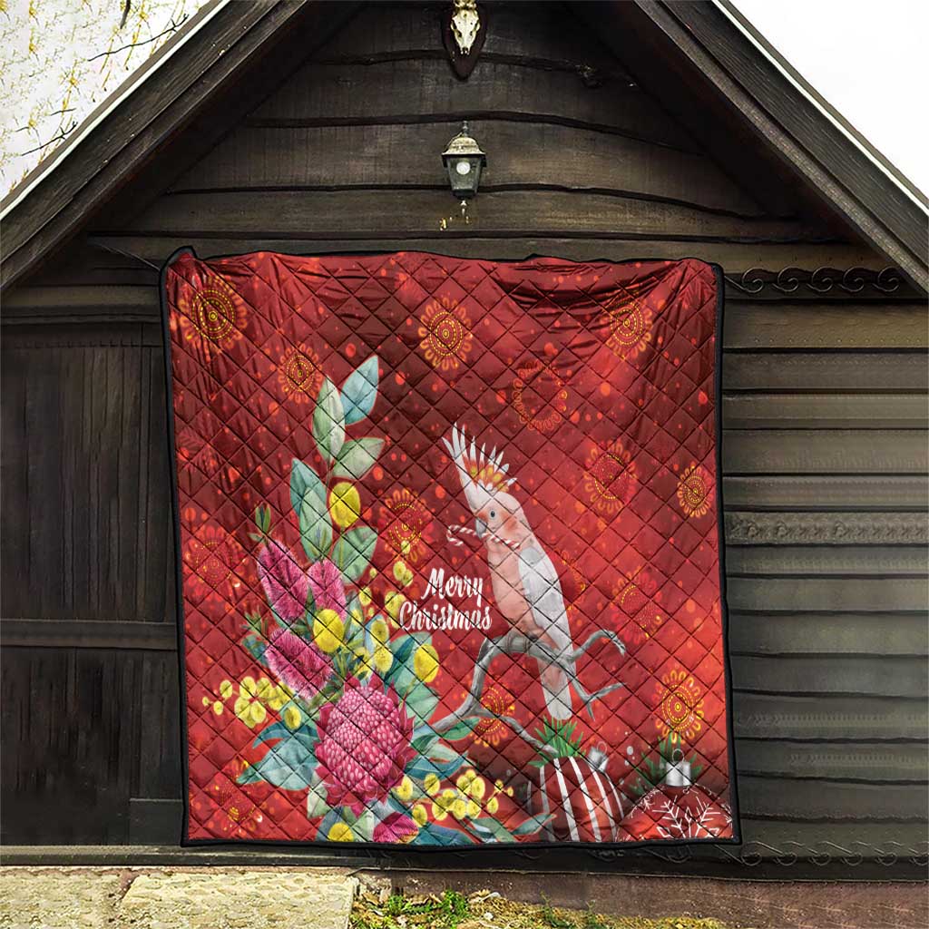 Australia Pink Cockatoo Christmas Quilt Aussie Native Flowers Merry Xmas - Red - Aussie Hoodie