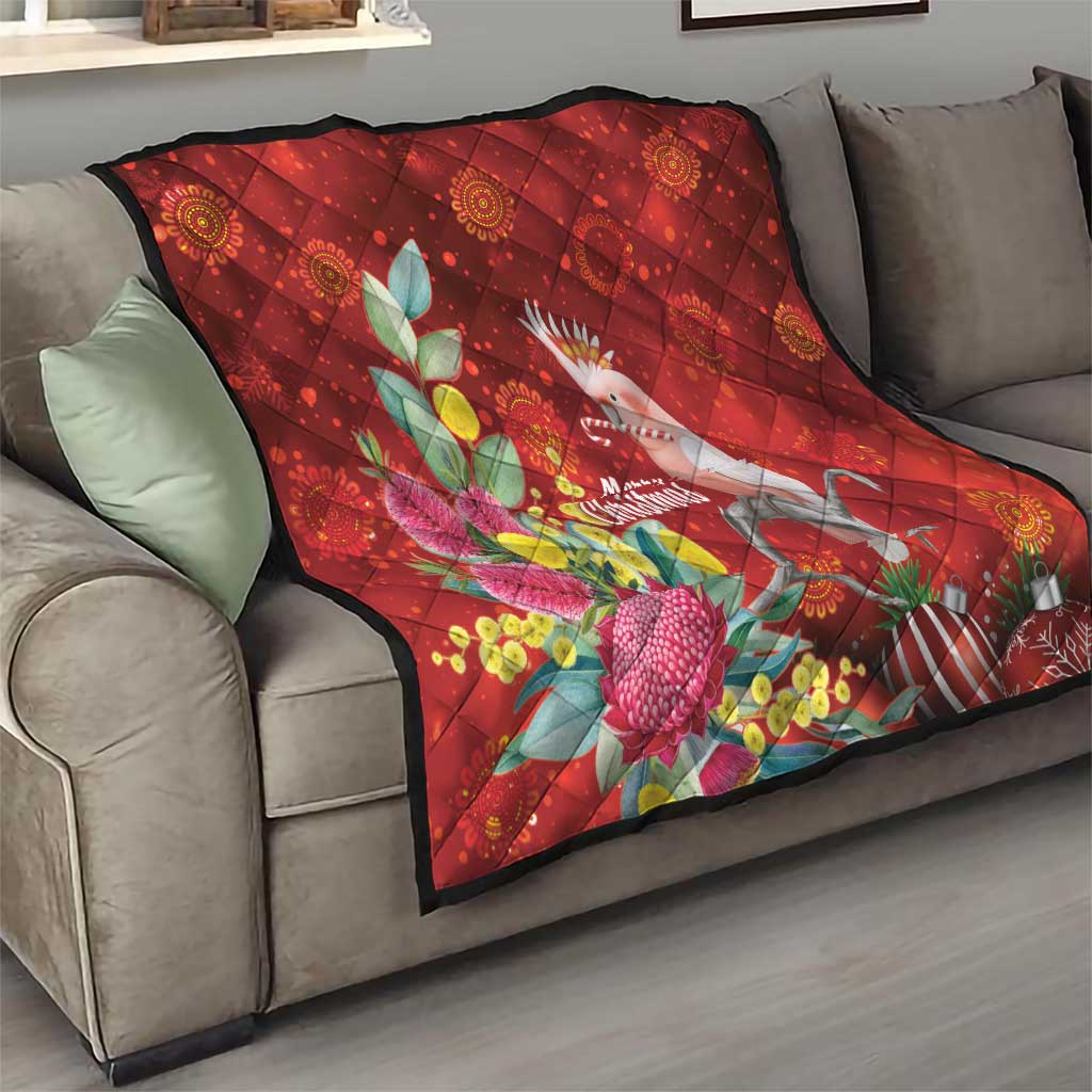 Australia Pink Cockatoo Christmas Quilt Aussie Native Flowers Merry Xmas - Red - Aussie Hoodie
