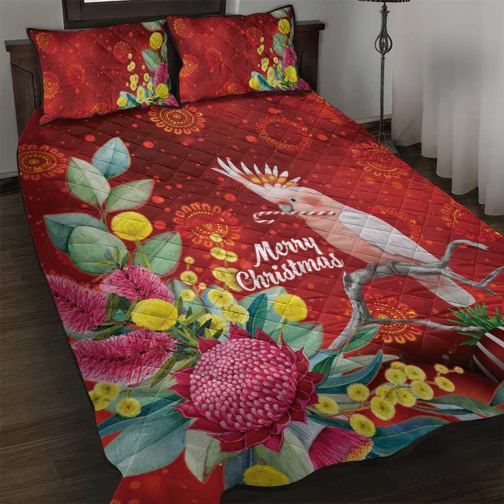 Australia Pink Cockatoo Christmas Quilt Bed Set Aussie Native Flowers Merry Xmas - Red - Aussie Hoodie