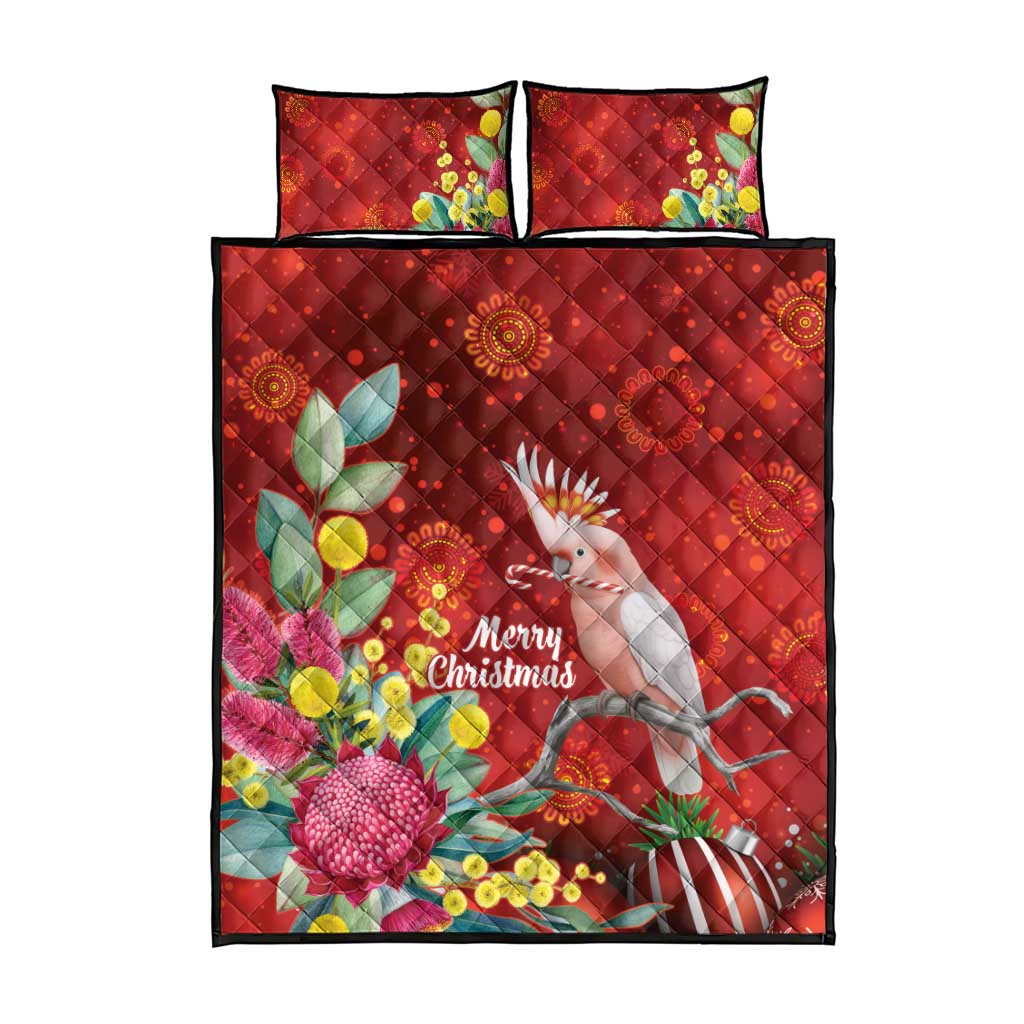 Australia Pink Cockatoo Christmas Quilt Bed Set Aussie Native Flowers Merry Xmas - Red - Aussie Hoodie