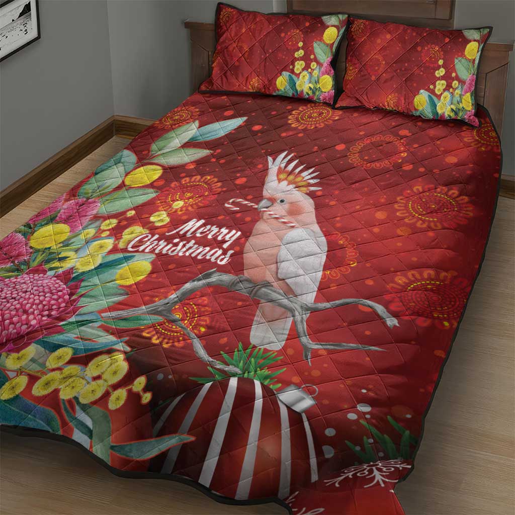 Australia Pink Cockatoo Christmas Quilt Bed Set Aussie Native Flowers Merry Xmas - Red - Aussie Hoodie