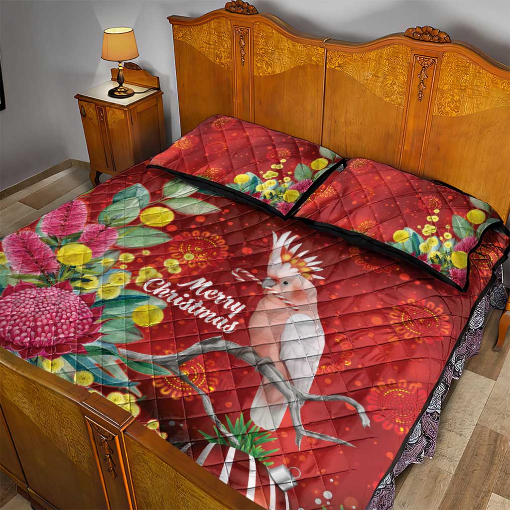 Australia Pink Cockatoo Christmas Quilt Bed Set Aussie Native Flowers Merry Xmas - Red - Aussie Hoodie