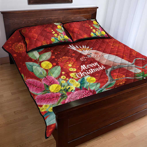 Australia Pink Cockatoo Christmas Quilt Bed Set Aussie Native Flowers Merry Xmas - Red - Aussie Hoodie