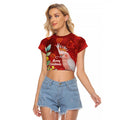 Australia Pink Cockatoo Christmas Raglan Cropped T Shirt Aussie Native Flowers Merry Xmas - Red - Aussie Hoodie