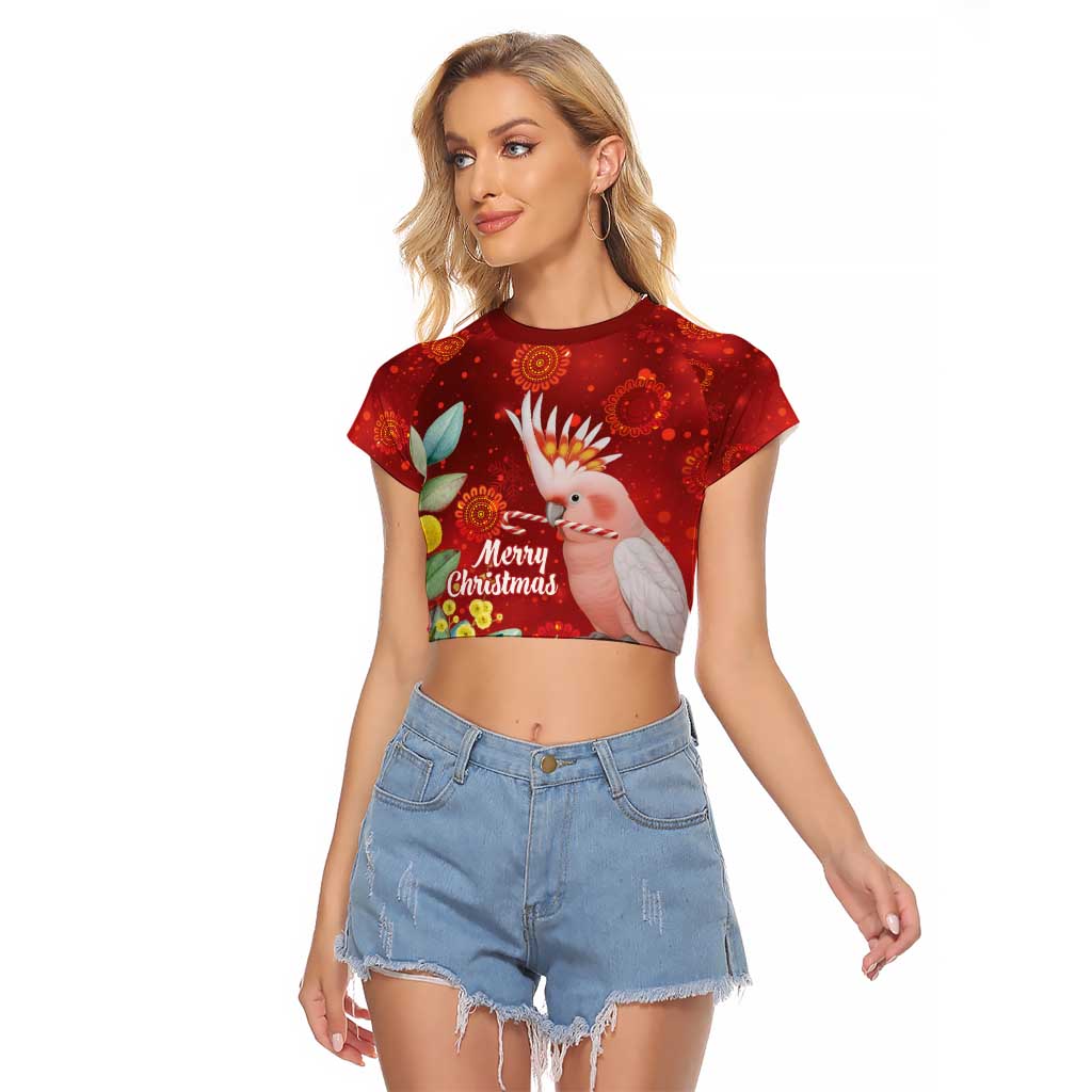 Australia Pink Cockatoo Christmas Raglan Cropped T Shirt Aussie Native Flowers Merry Xmas - Red - Aussie Hoodie