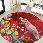 Australia Pink Cockatoo Christmas Round Carpet Aussie Native Flowers Merry Xmas - Red - Aussie Hoodie