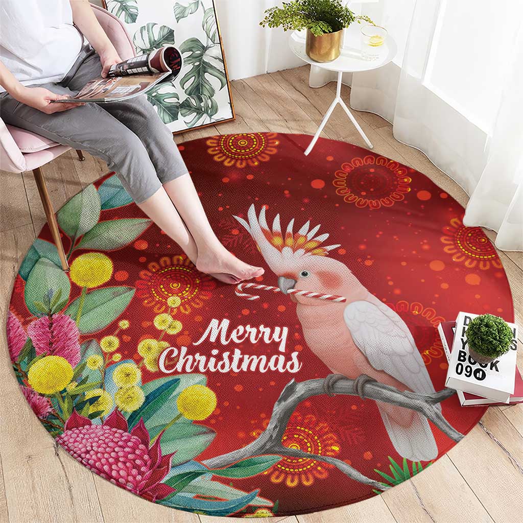 Australia Pink Cockatoo Christmas Round Carpet Aussie Native Flowers Merry Xmas - Red - Aussie Hoodie