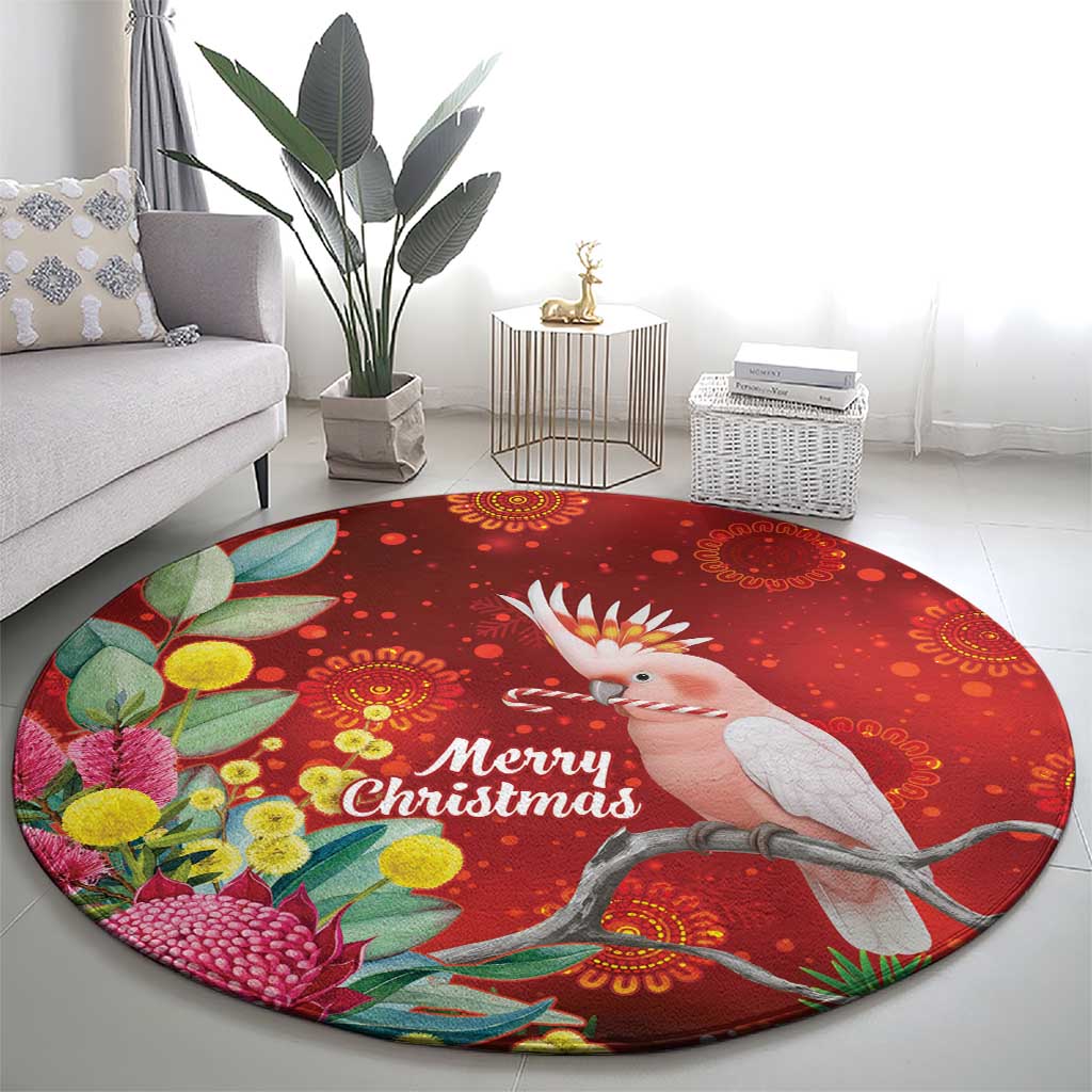 Australia Pink Cockatoo Christmas Round Carpet Aussie Native Flowers Merry Xmas - Red - Aussie Hoodie