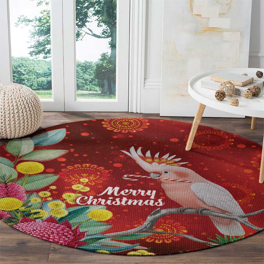 Australia Pink Cockatoo Christmas Round Carpet Aussie Native Flowers Merry Xmas - Red - Aussie Hoodie