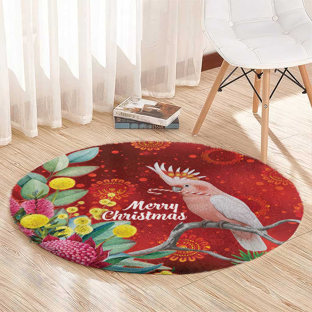 Australia Pink Cockatoo Christmas Round Carpet Aussie Native Flowers Merry Xmas - Red - Aussie Hoodie