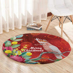 Australia Pink Cockatoo Christmas Round Carpet Aussie Native Flowers Merry Xmas - Red - Aussie Hoodie