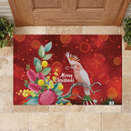 Australia Pink Cockatoo Christmas Rubber Doormat Aussie Native Flowers Merry Xmas - Red - Aussie Hoodie