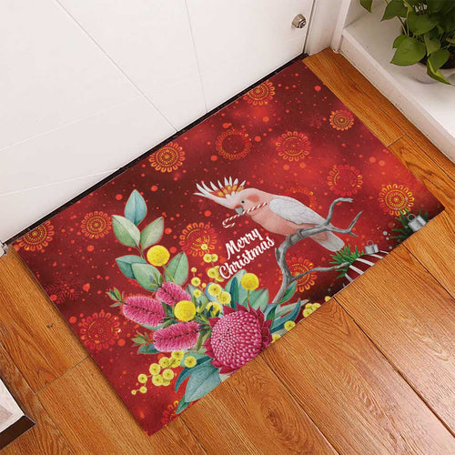 Australia Pink Cockatoo Christmas Rubber Doormat Aussie Native Flowers Merry Xmas - Red - Aussie Hoodie